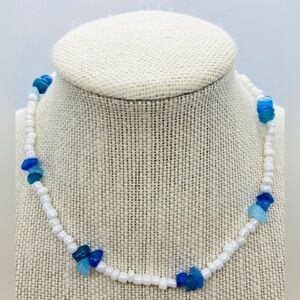 White/l Blue Beaded Choker Necklace Boho Y2K Essential  Coastal  Cowgirl Preppy